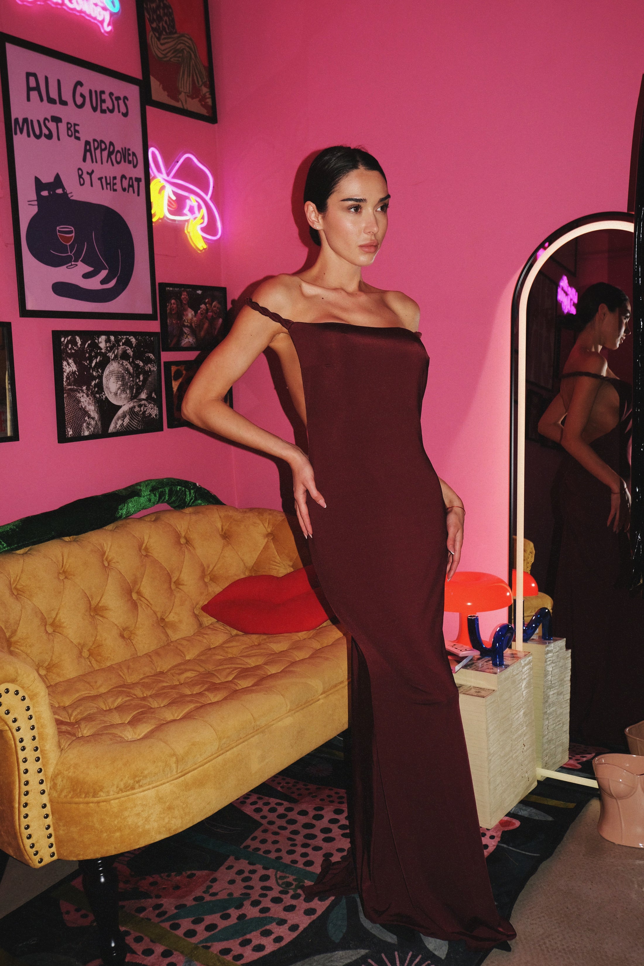 Дълга рокля в бордо