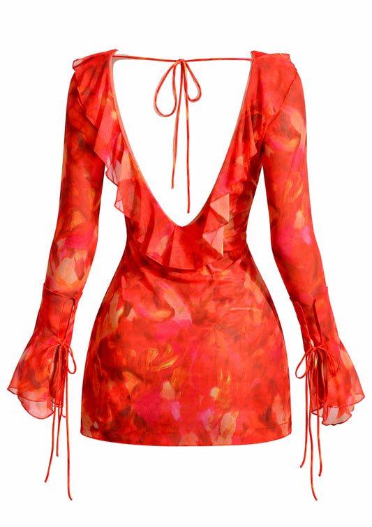 Къса червена рокля с шарки