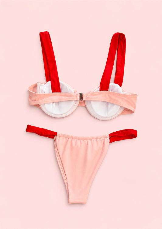 Peach and Red Two-Piece Bikini Set