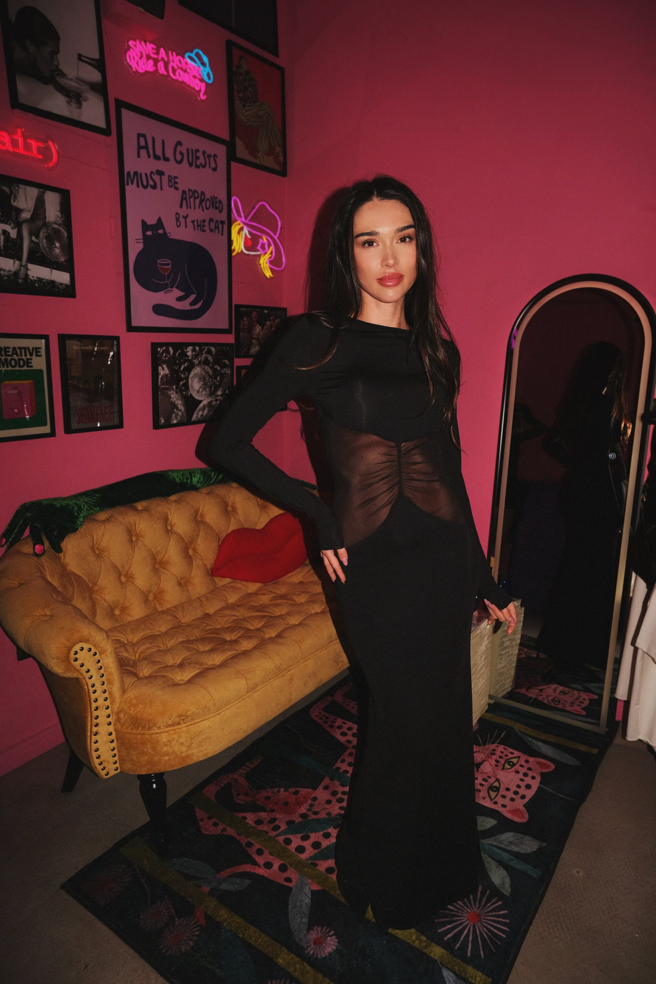 Black Maxi Dress With Mesh Panels