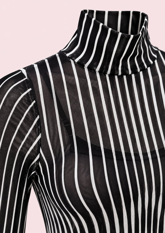 Sheer Striped Mesh Dress