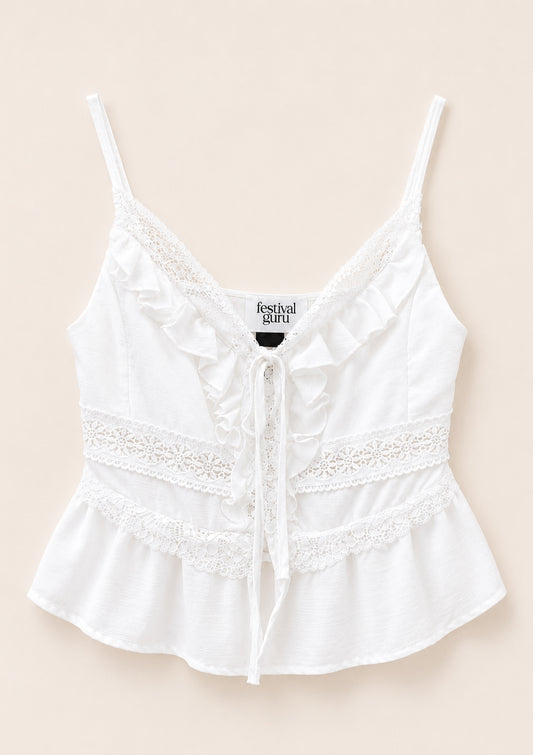 Бял дантелен топ Lace Ruffle