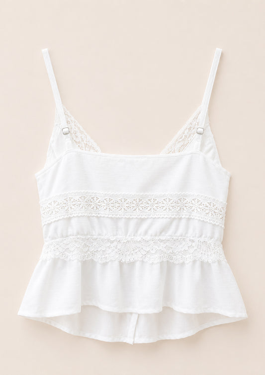 Бял дантелен топ Lace Ruffle