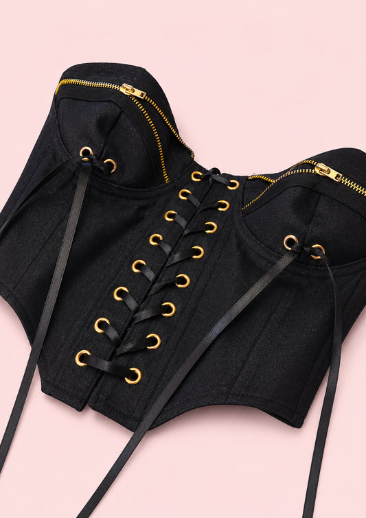 Black Corset with Gold Zippers