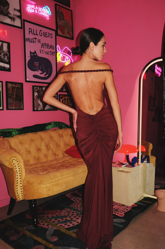 Дълга рокля в бордо