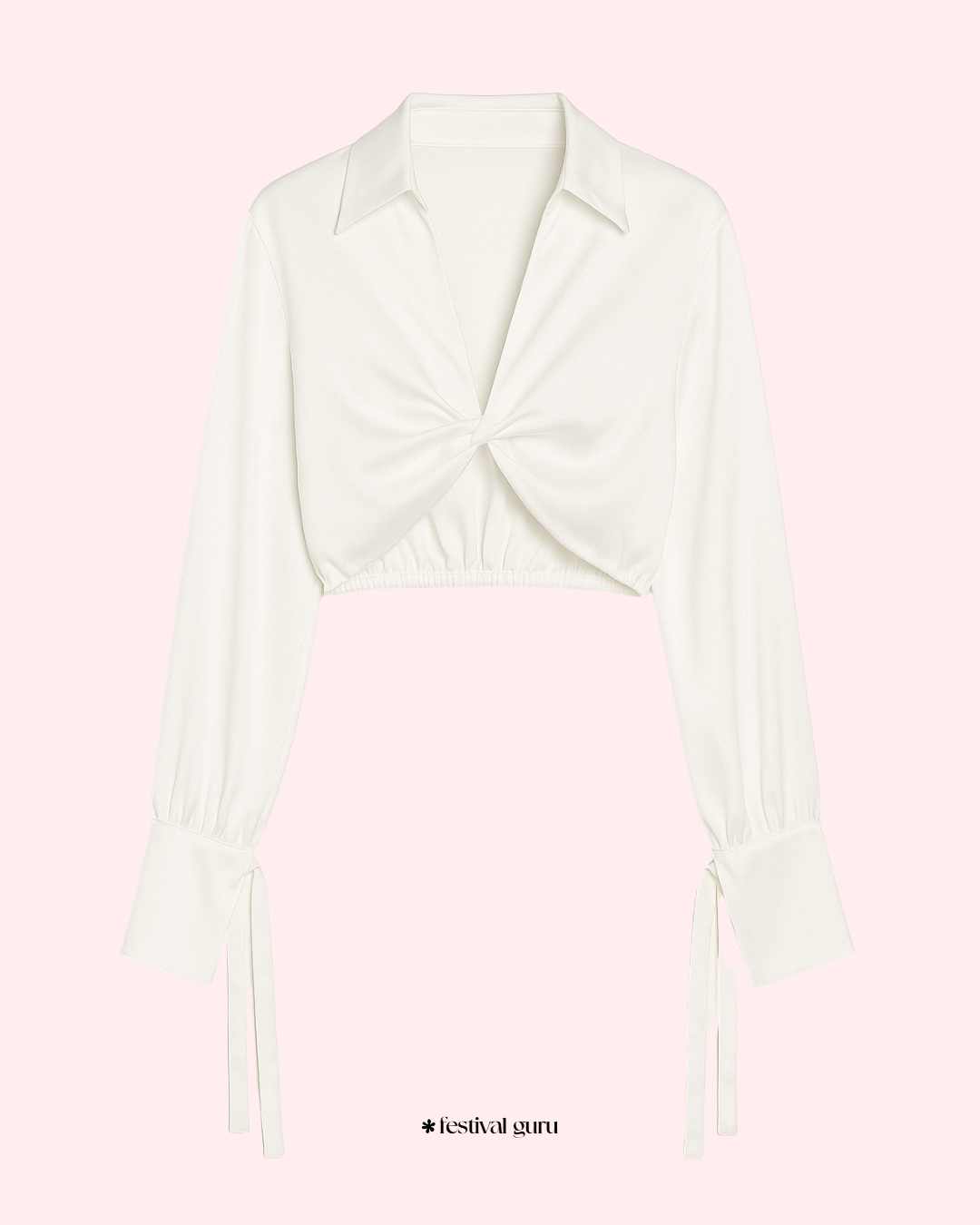 White Satin Knot & Twist Crop Shirt