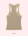 Заредете изображението в програмата за преглед на галерия, Beige tank top with lace trim on a light pink background