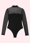 Заредете изображението в програмата за преглед на галерия, Black bodysuit with long sleeves on a light pink background