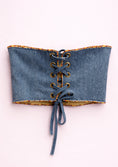 Load image into Gallery viewer, Denim corset with lace-up front on a white background