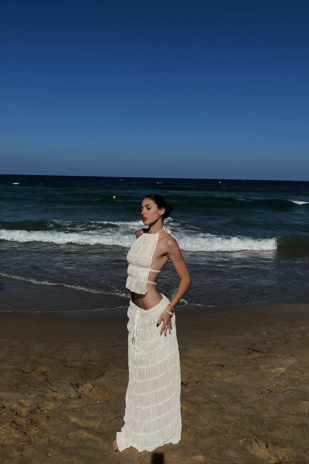 Chic Pleated Lace Halter Set