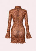 Заредете изображението в програмата за преглед на галерия, Leopard print dress with long sleeves on a light pink background