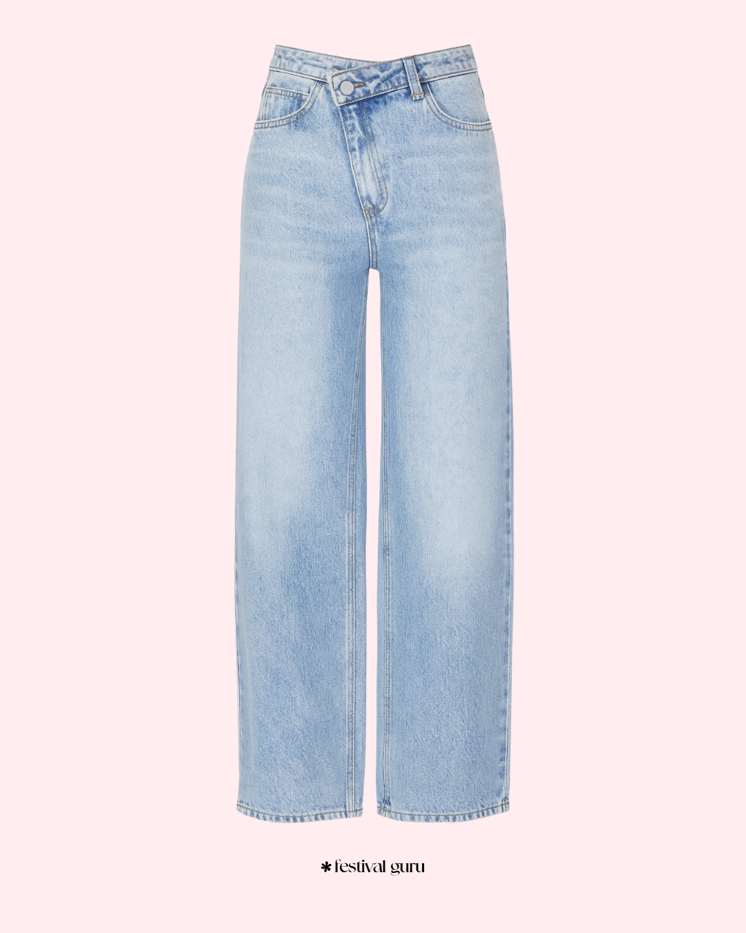 Light blue jeans on a pink background