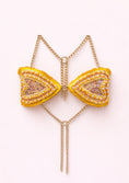 Заредете изображението в програмата за преглед на галерия, Gold bra with yellow and pink heart-shaped pendants on a white background
