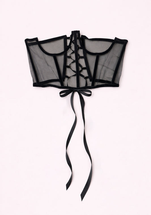 Черен мрежест корсетен топ