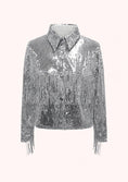 Заредете изображението в програмата за преглед на галерия, Silver sequin jacket on a white background