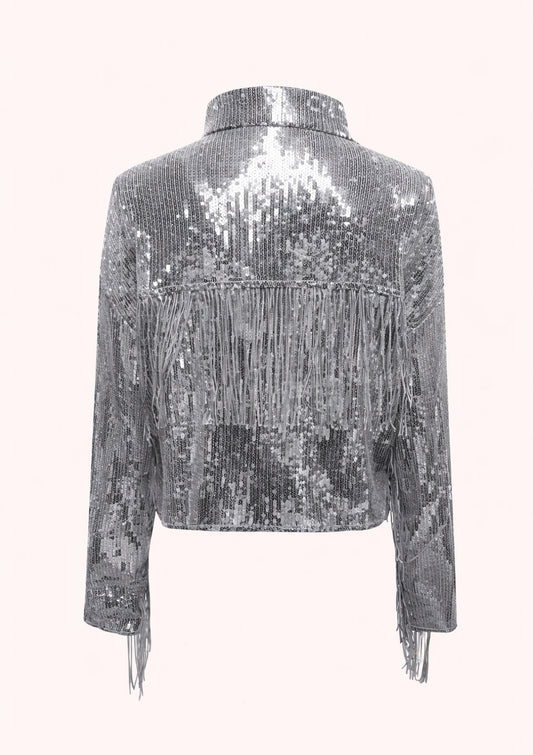 Silver sequin jacket on a white background