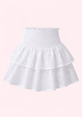 Заредете изображението в програмата за преглед на галерия, White tiered skirt with star patterns on a pink background