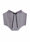 Заредете изображението в програмата за преглед на галерия, This handmade corset is crafted from a soft grey check fabric, designed to shape and define the waist with a structured yet elegant silhouette. Featuring a lace-up front with metal eyelets and black ribbon ties, it allows for adjustable fit and comfortable wear. The pointed hem adds a flattering, vintage-inspired touch, while the clean back finish keeps the look refined.