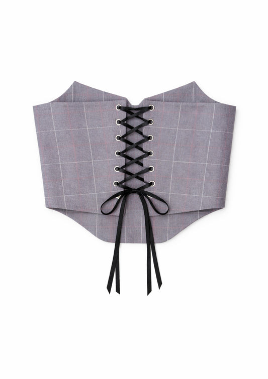 Plaid collar with black lace-up front on a white background