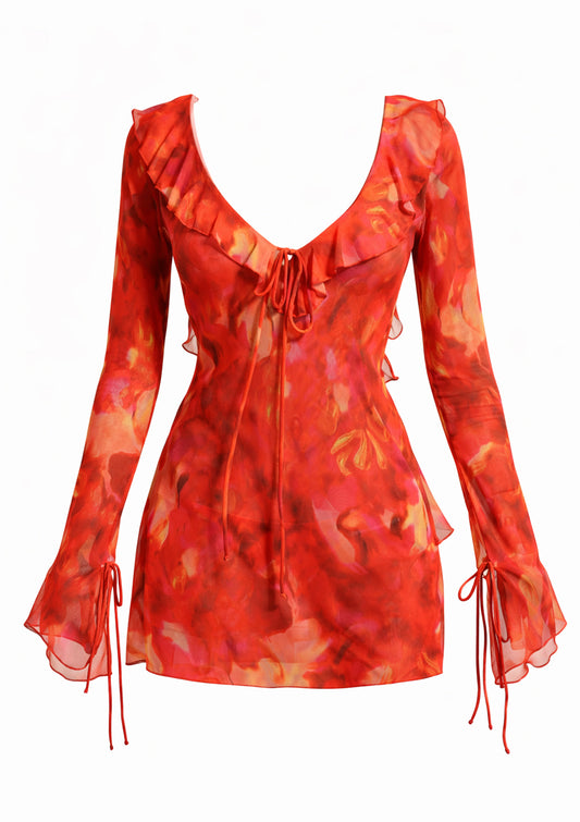 Къса червена рокля с шарки