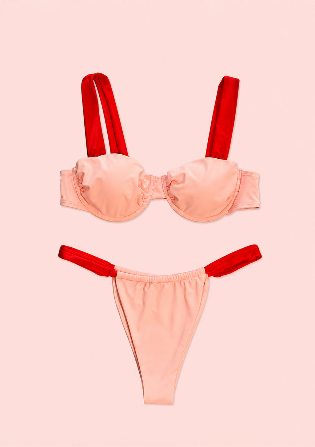 Peach and Red Two-Piece Bikini Set