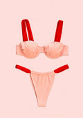 Peach and Red Two-Piece Bikini Set
