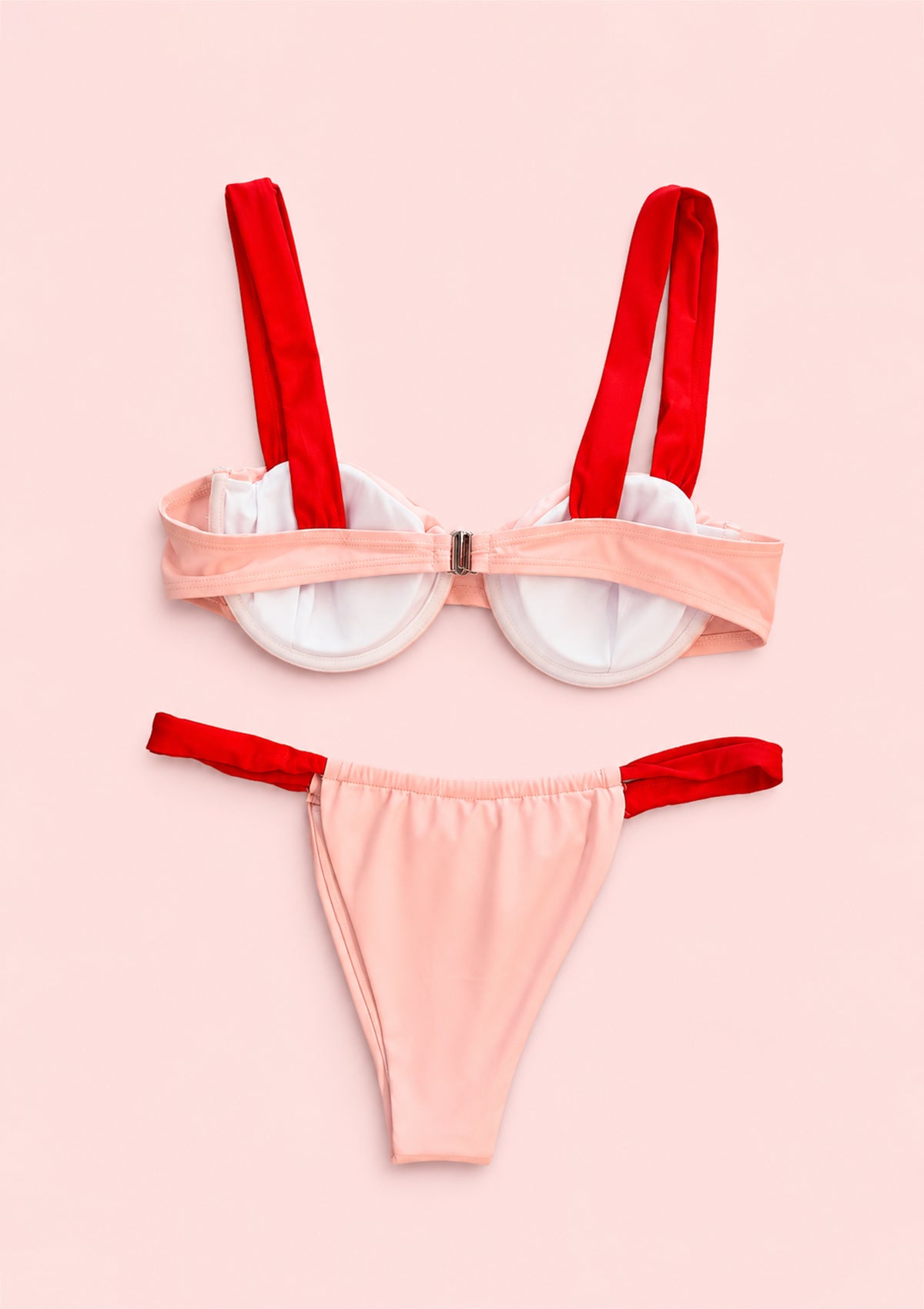 Peach and Red Two-Piece Bikini Set