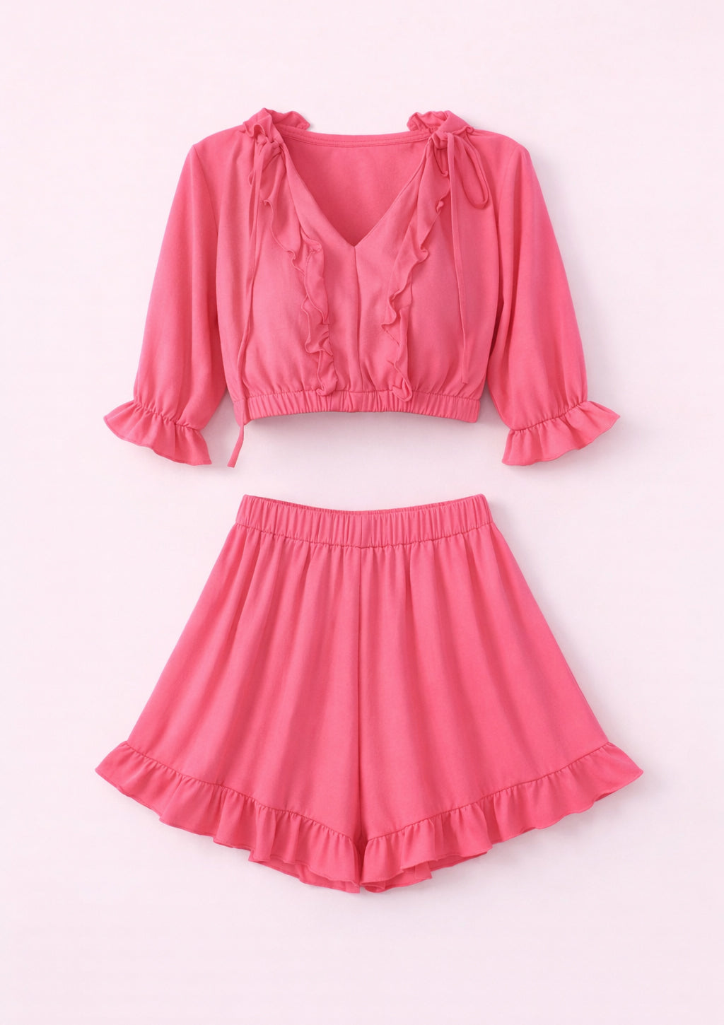 Pink Ruffle Top & Shorts Set