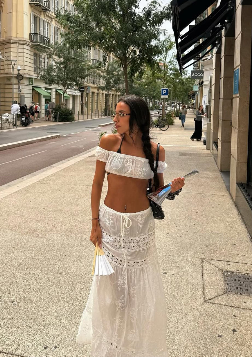 White Embroidered Two-Piece Set