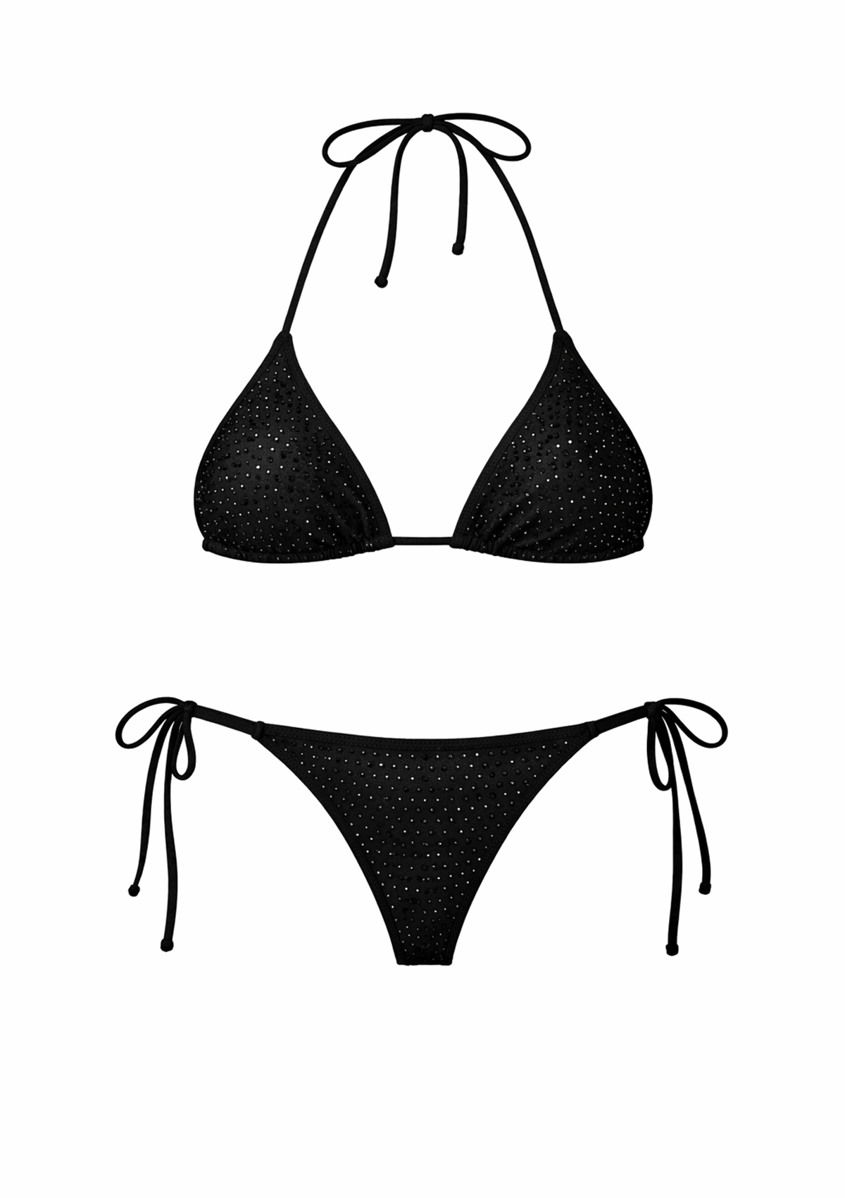 Черен комплект бикини с блясък и връзки