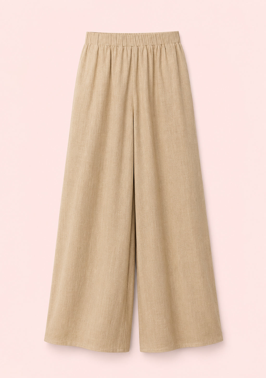 Beige Cotton Top and Wide-Leg Pants Set
