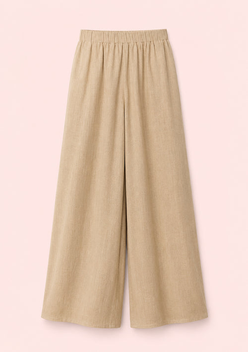 Beige Cotton Top and Wide-Leg Pants Set