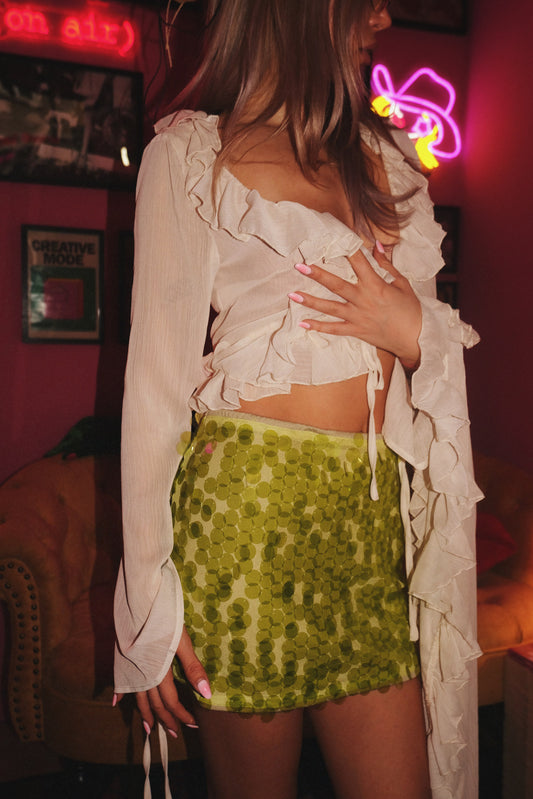 Зелена мини пола с пайети