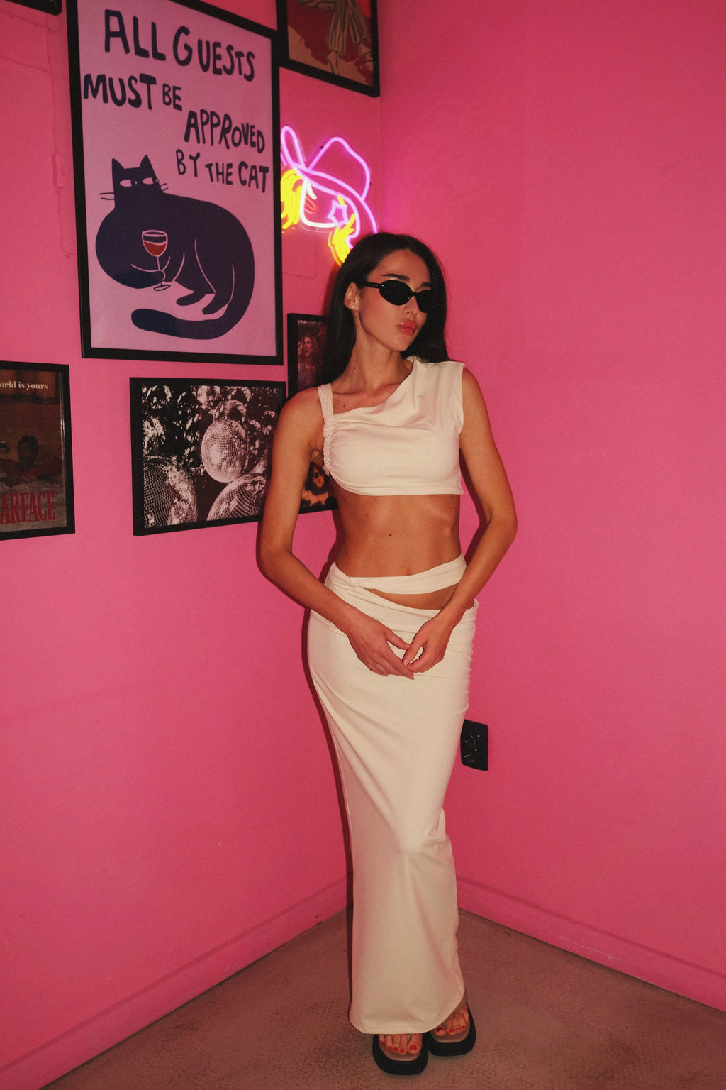 Set with long skirt and top in white