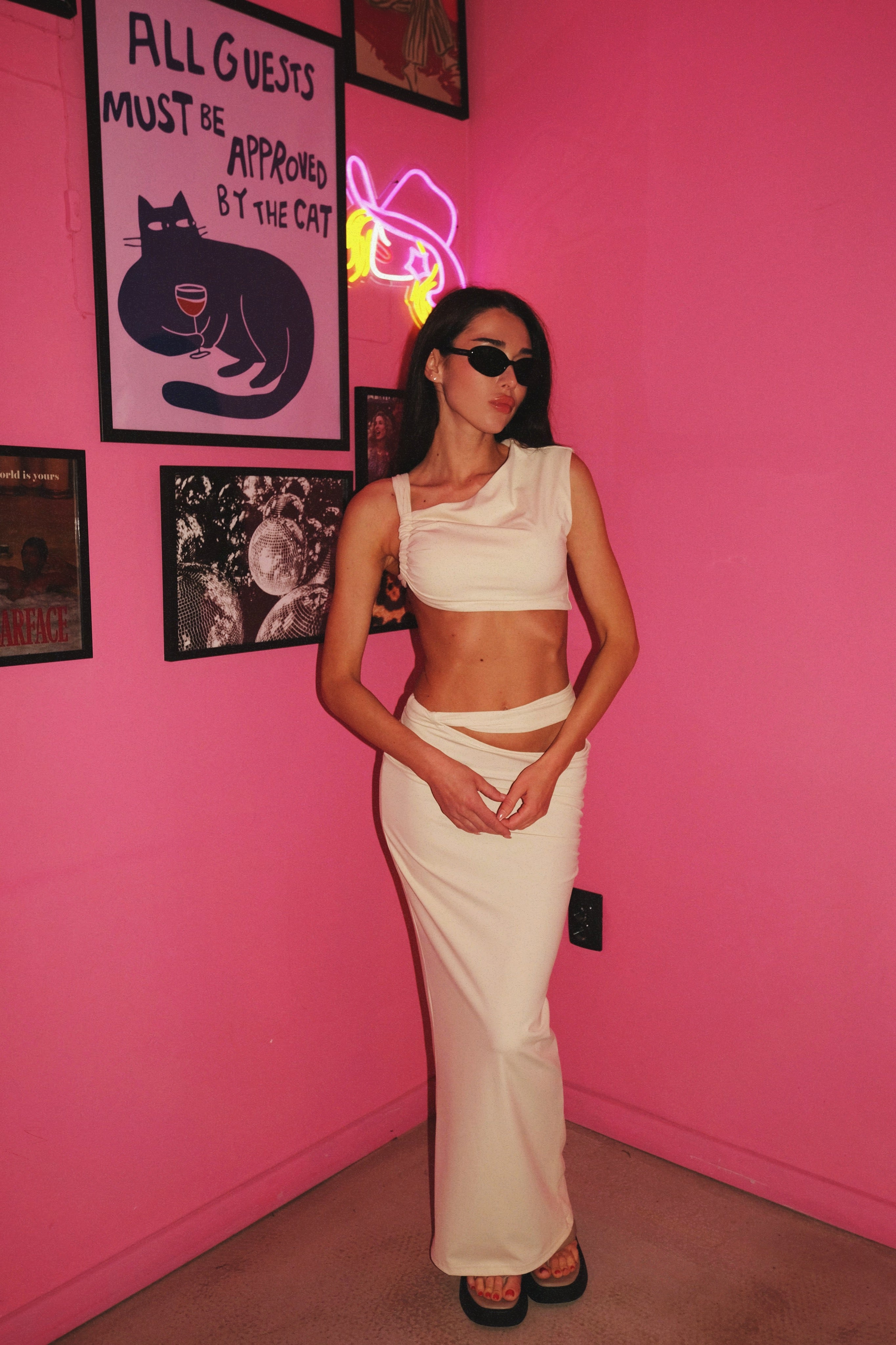 Set with long skirt and top in white