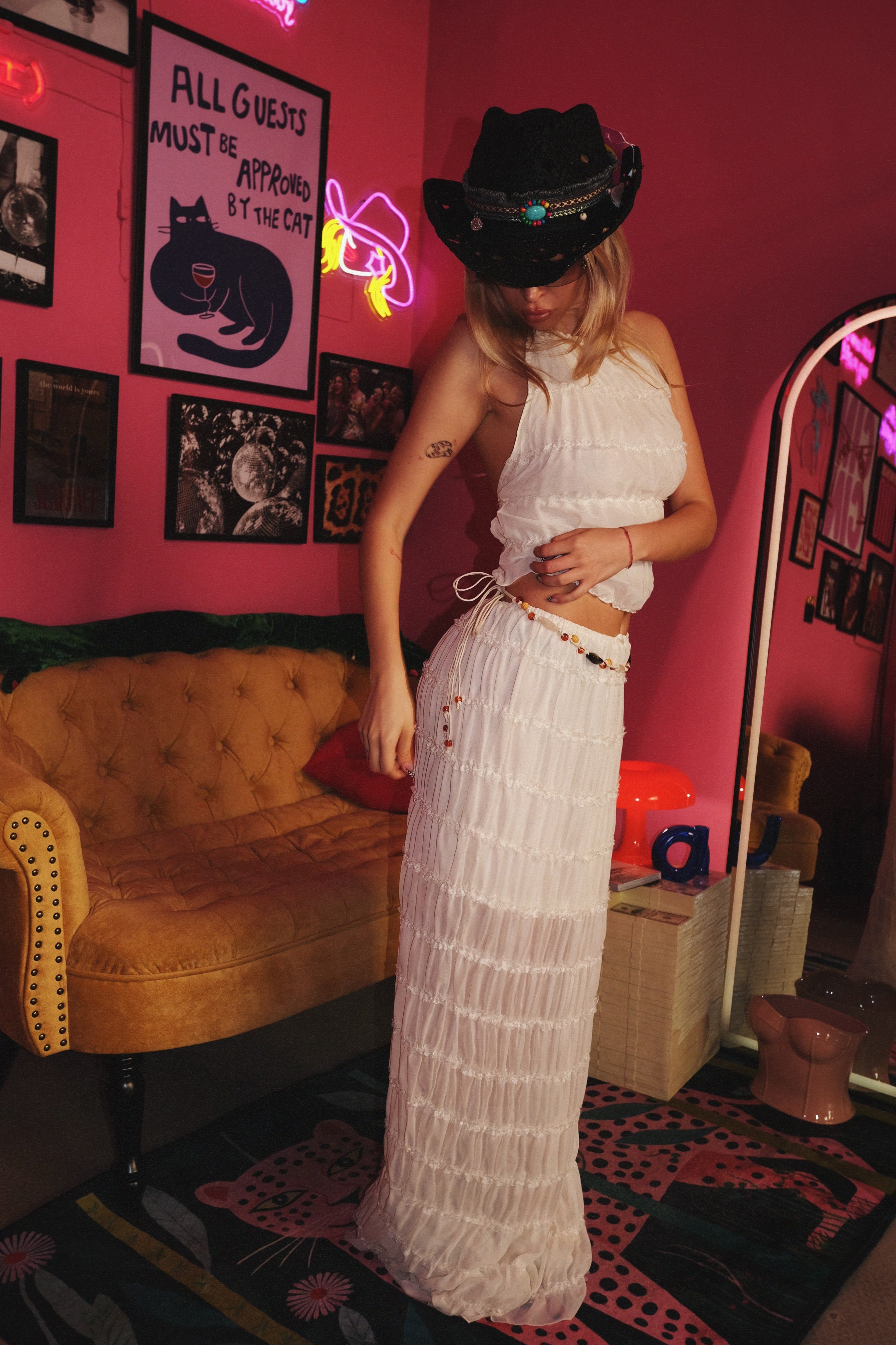 Chic Pleated Lace Halter Set
