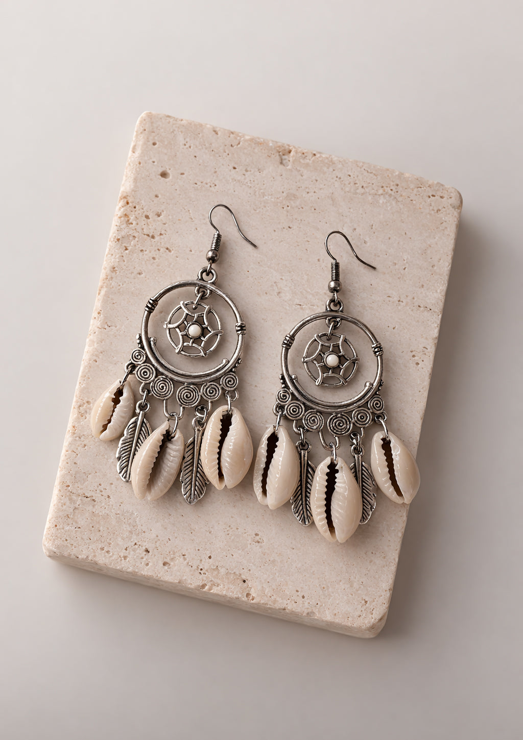 Boho Shell Dreamcatcher Earrings