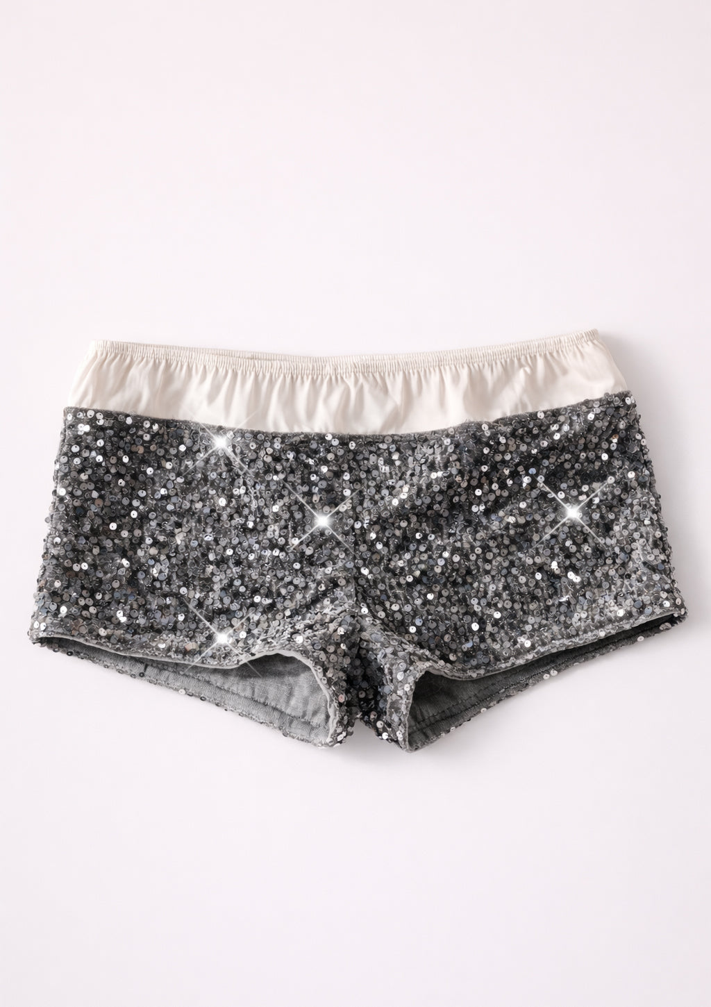 Silver Sequin Mini Shorts