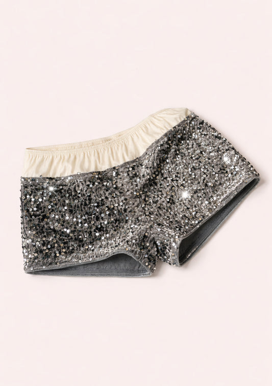 Silver Sequin Mini Shorts