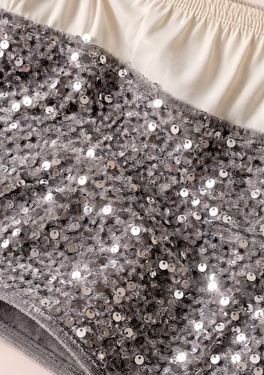 Silver Sequin Mini Shorts