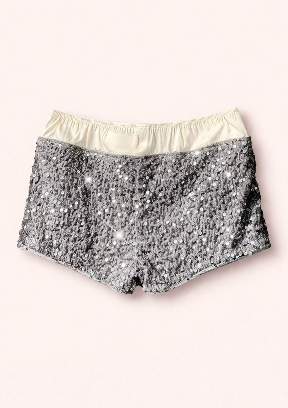 Silver Sequin Mini Shorts