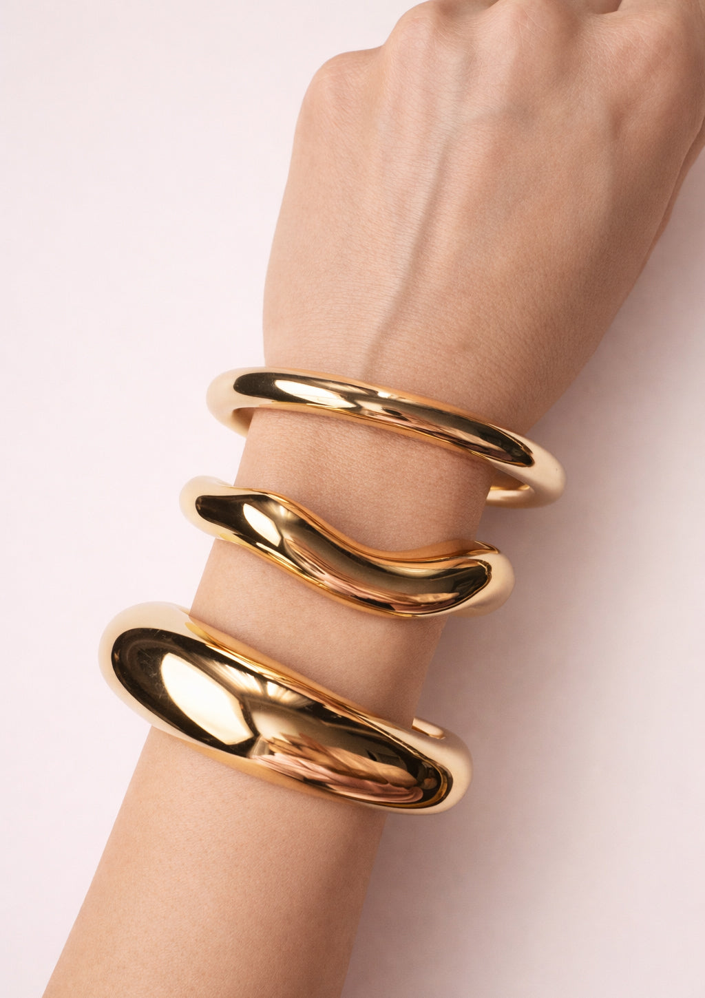 Gold Sculptural Cuff Bracelet Set