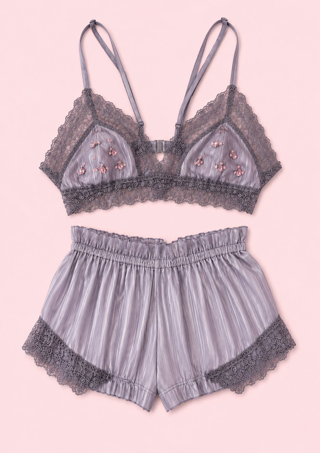 Grey Lace Lounge Set Kalla Clothing