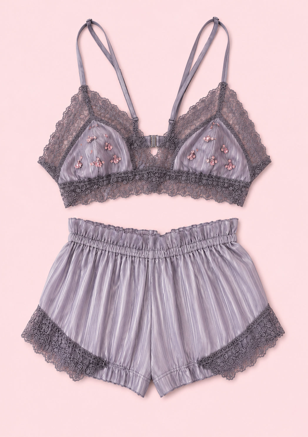 Grey Lace Lounge Set Kalla Clothing