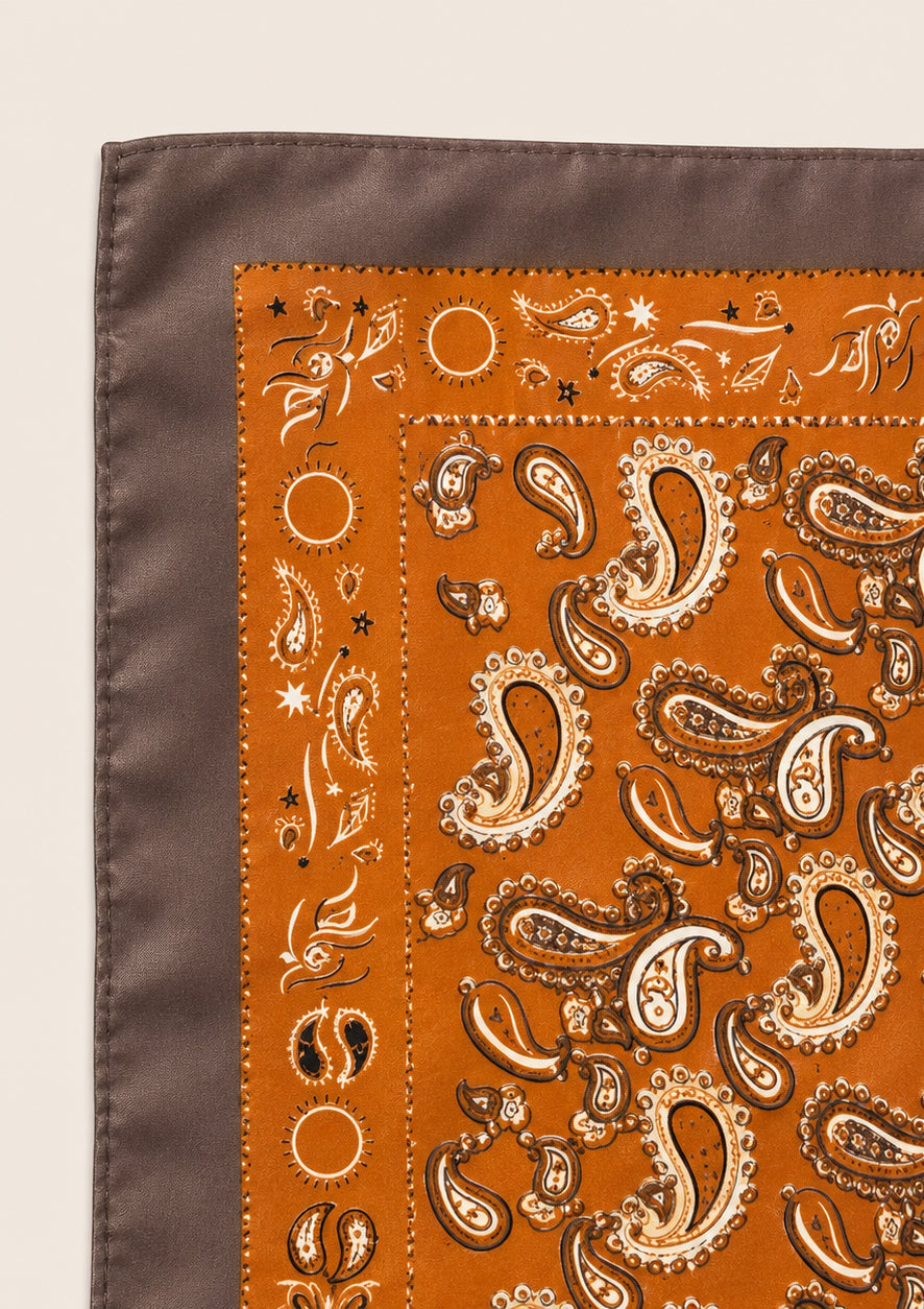 Paisley Satin Scarf in Rust & Brown