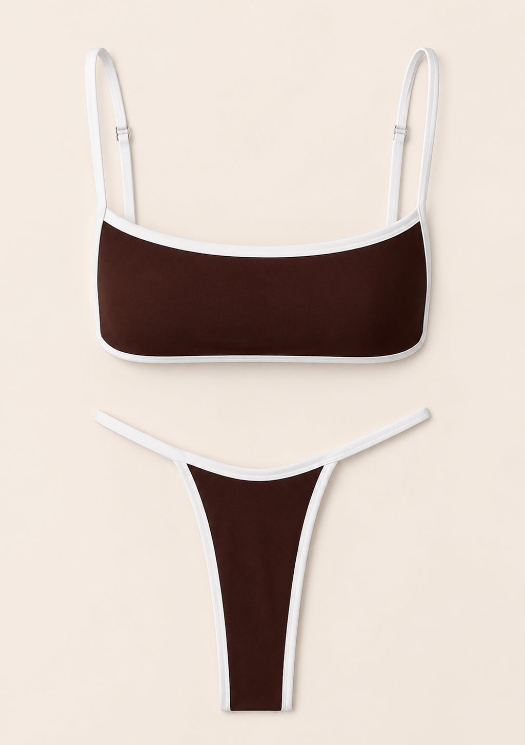 Brown Contrast Trim Bikini Set