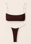 Brown Contrast Trim Bikini Set