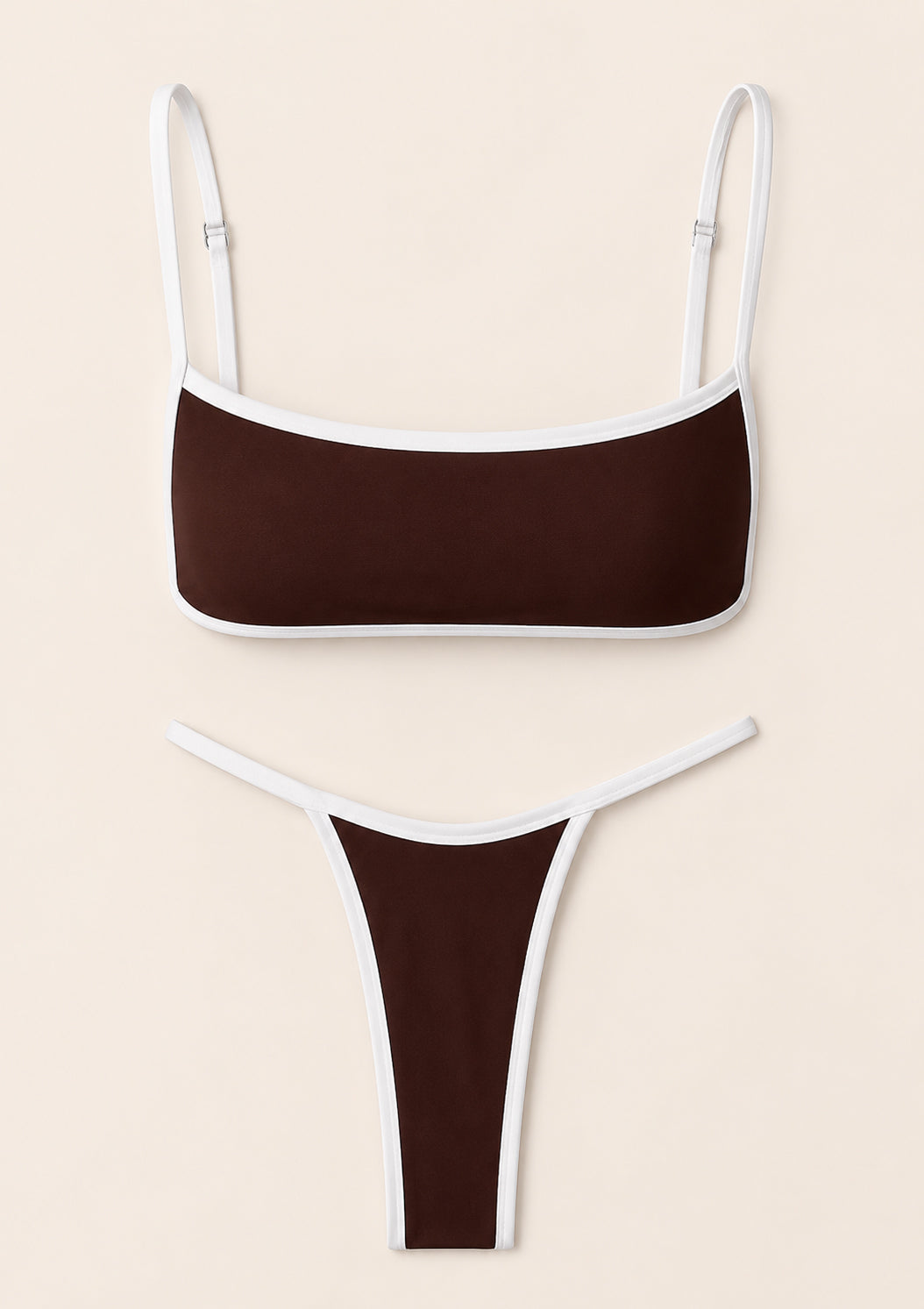 Brown Contrast Trim Bikini Set