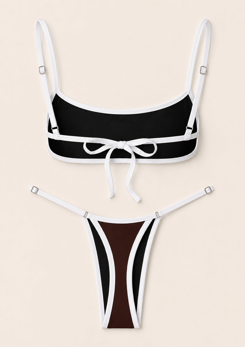 Brown Contrast Trim Bikini Set