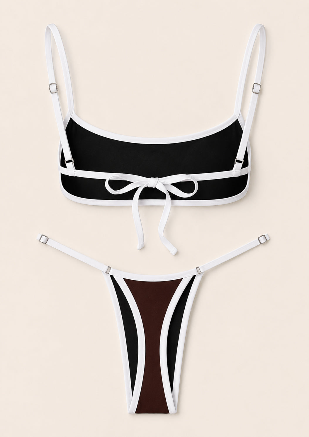 Brown Contrast Trim Bikini Set
